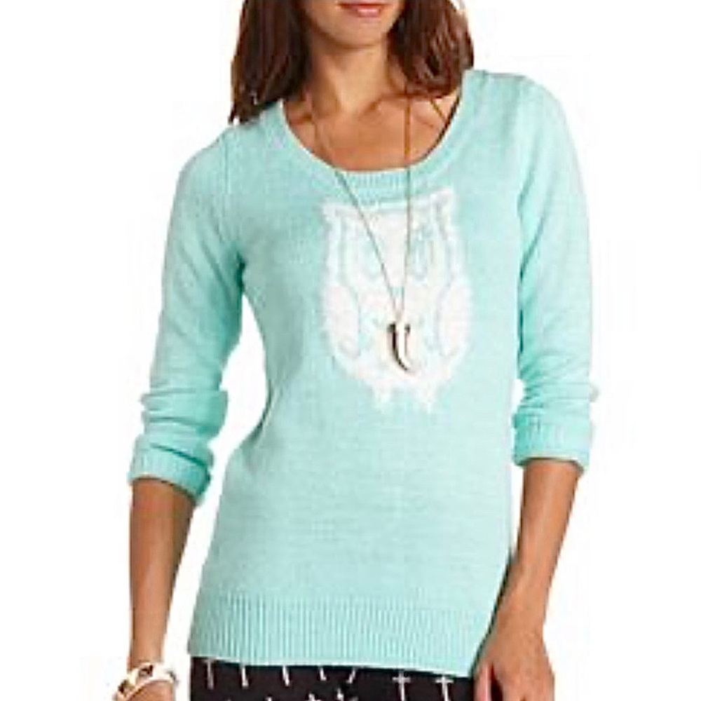 Charlotte Russe Seafoam Green Owl Sweater, Small